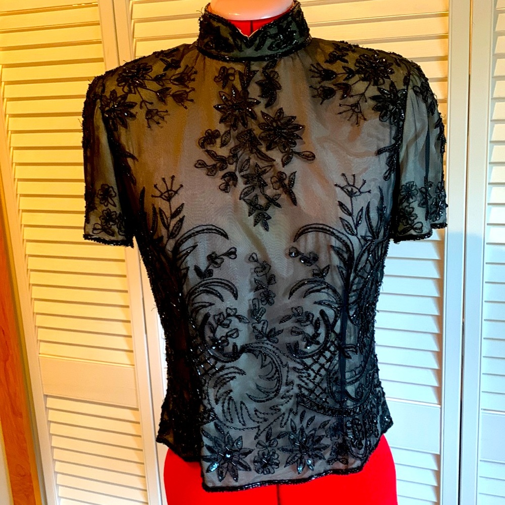 Papell Boutique Evening - Vintage Silk and Sequin embroidered top